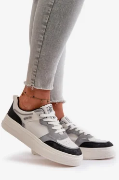 Big Star Shoes Damskie Niskie Sneakersy Z Eko Skóry Big Star OO274028 Biało-Szare Biały