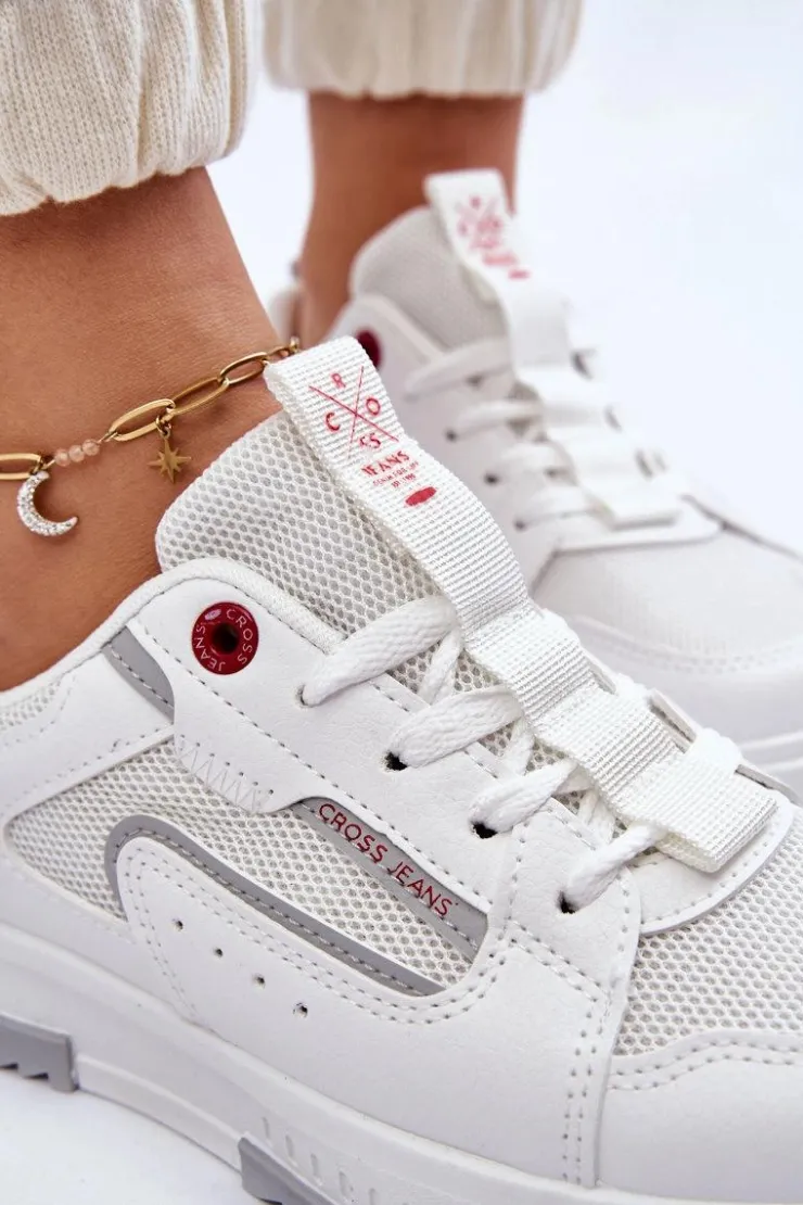 Sale Cross Jeans Damskie Niskie Sneakersy LL2R4011C Białe Biały