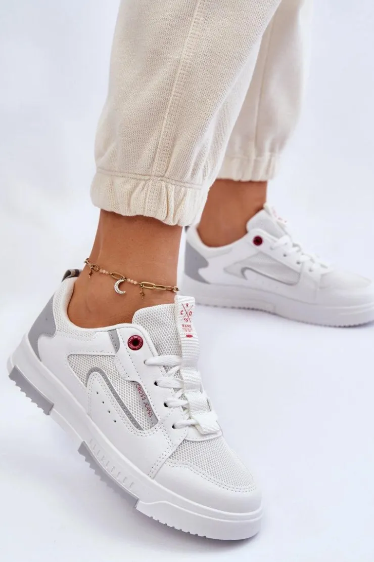 Sale Cross Jeans Damskie Niskie Sneakersy LL2R4011C Białe Biały