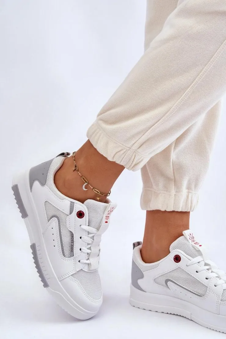 Sale Cross Jeans Damskie Niskie Sneakersy LL2R4011C Białe Biały