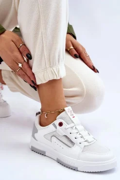 Sale Cross Jeans Damskie Niskie Sneakersy LL2R4011C Białe Biały