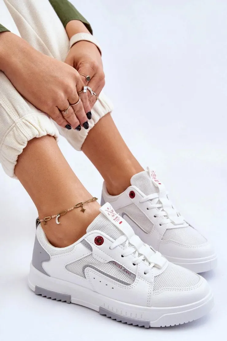 Sale Cross Jeans Damskie Niskie Sneakersy LL2R4011C Białe Biały
