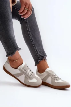 Sale Boto Damskie Niskie Sneakersy Biało-Szare Braidn