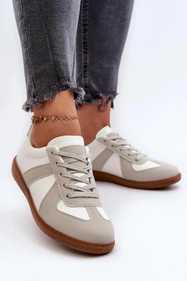 Sale Boto Damskie Niskie Sneakersy Biało-Szare Braidn