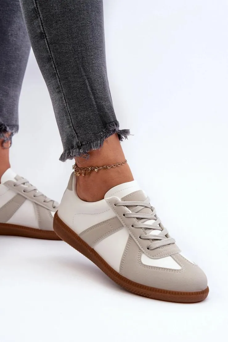 Sale Boto Damskie Niskie Sneakersy Biało-Szare Braidn