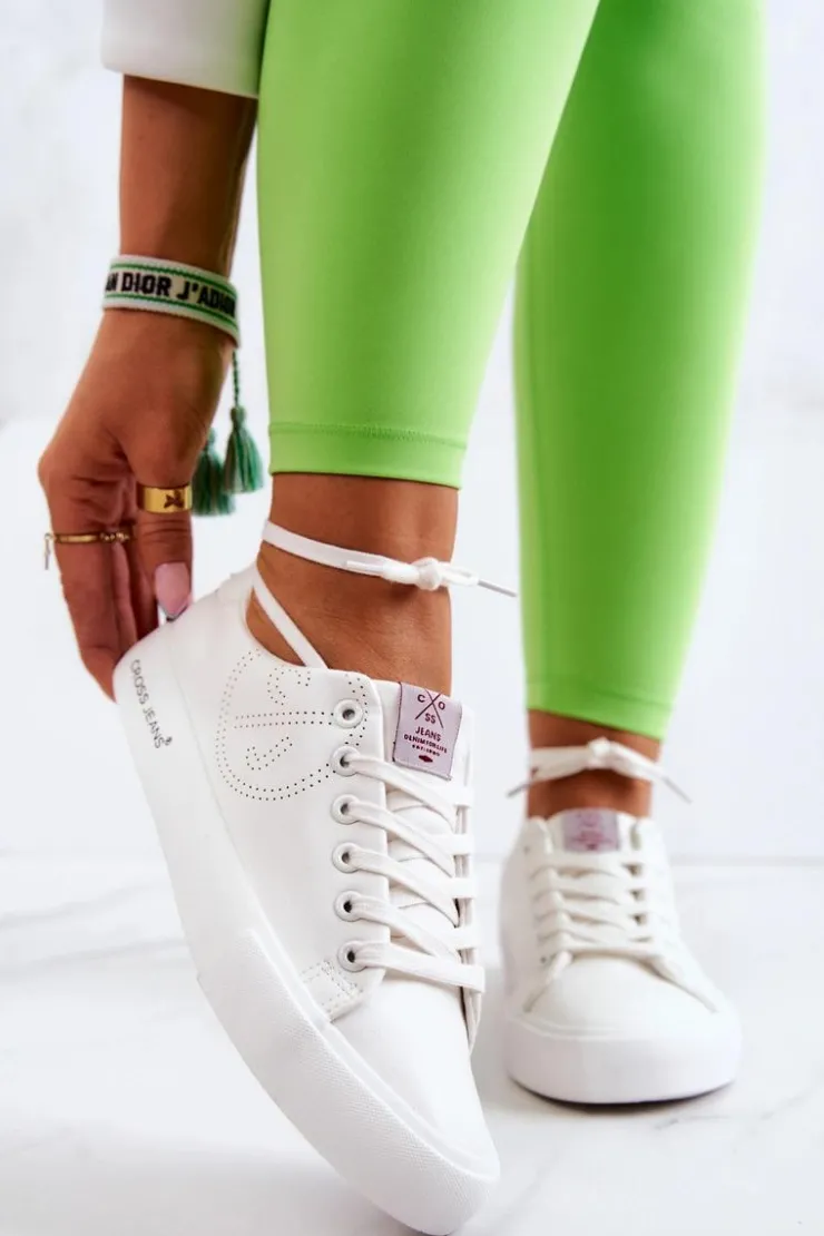 Cross Jeans Trampki Damskie Cross Jeans|Trampki Damskie Niskie*Damskie Niskie Tenisówki JJ2R4053C Białe