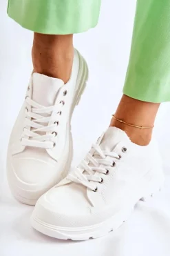 Damskie Boto Damskie Niskie Trampki Materiałowe Białe Gueso