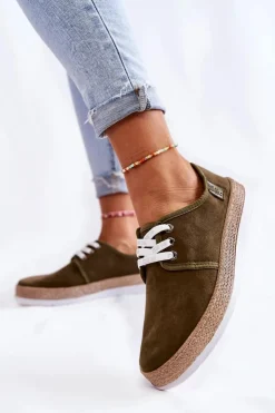 Clearance Big Star Shoes Damskie Niskie Trampki Memory Foam System Big Star KK276007 Khaki