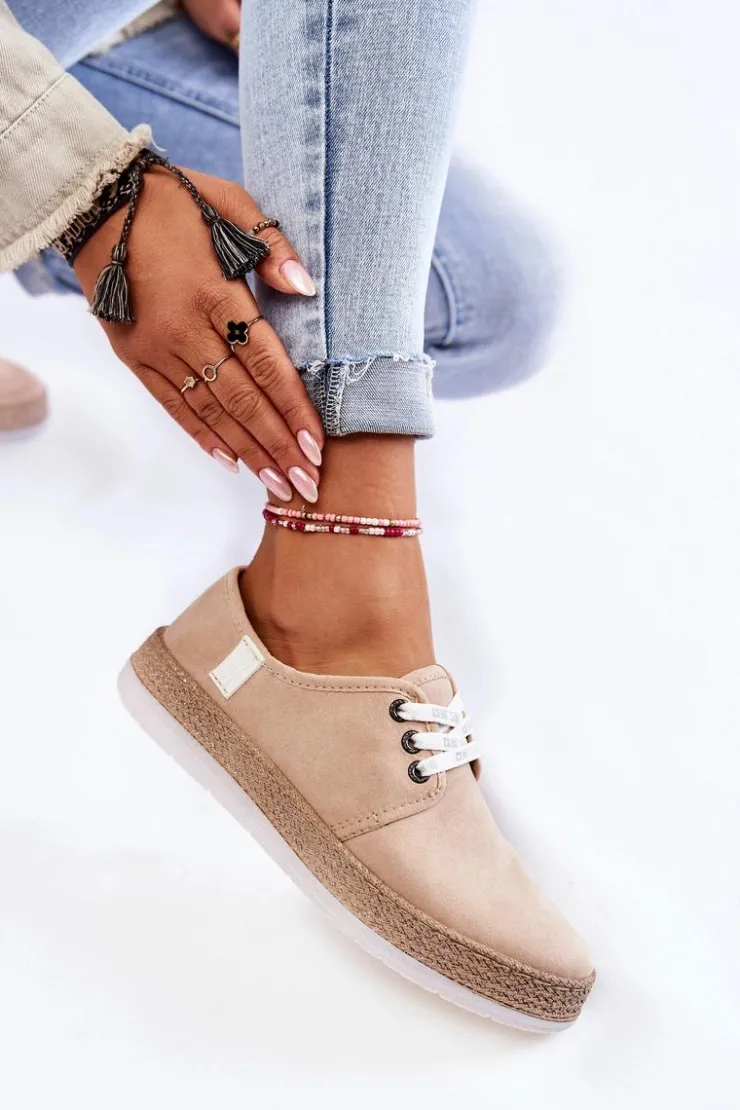 Big Star Shoes Trampki Damskie Big Star|Trampki Damskie Niskie*Damskie Niskie Trampki Memory Foam System Big Star KK276005 Beżowe