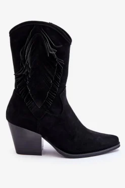 Damskie Damskie buty S.Barski Damskie Niskie Zamszowe Kozaki Kowbojki Czarne Elyse