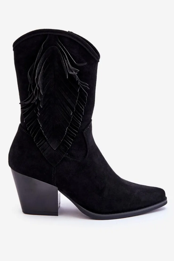 Damskie Damskie buty S.Barski Damskie Niskie Zamszowe Kozaki Kowbojki Czarne Elyse