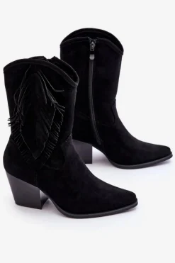 Damskie Damskie buty S.Barski Damskie Niskie Zamszowe Kozaki Kowbojki Czarne Elyse