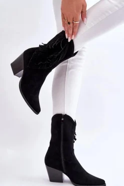 Damskie Damskie buty S.Barski Damskie Niskie Zamszowe Kozaki Kowbojki Czarne Elyse