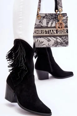 Sale Damskie buty S.Barski Damskie Niskie Zamszowe Kozaki Kowbojki Czarne Elyse