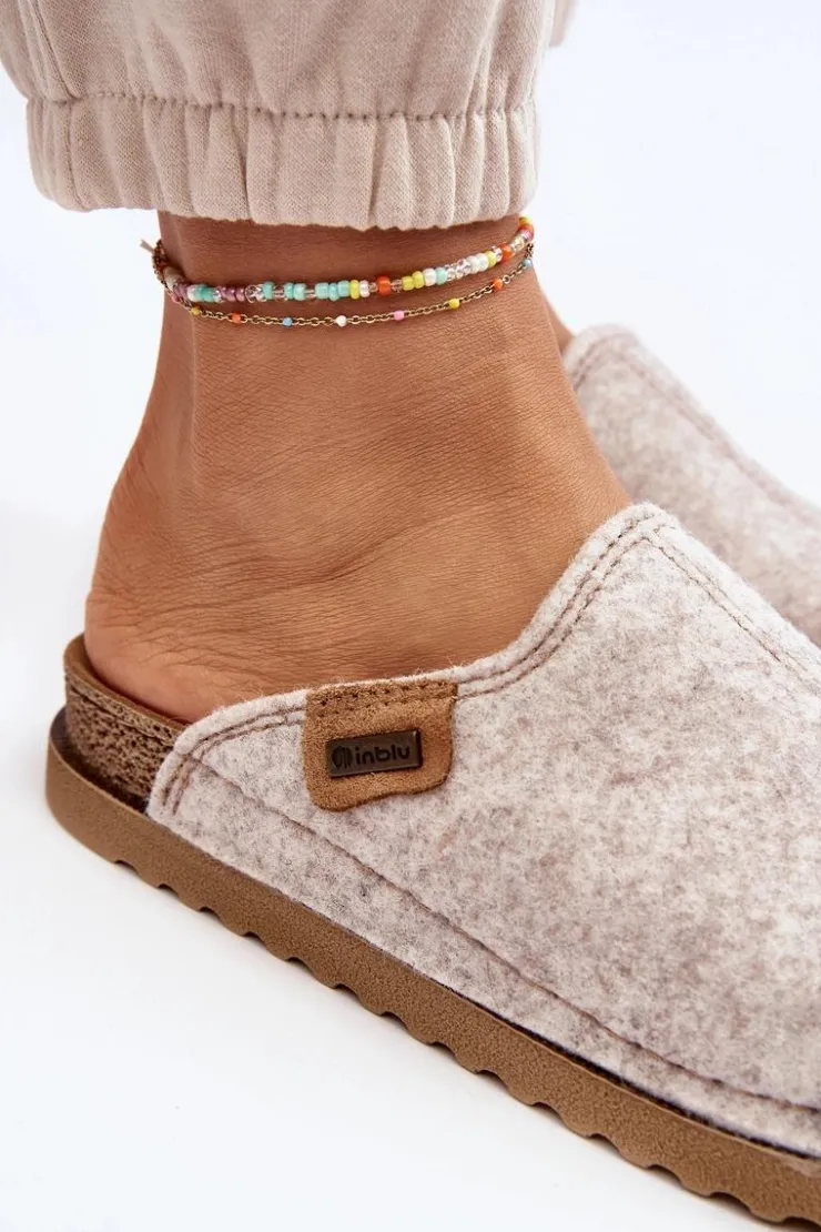 INBLU Kapcie Klasyczne|Klapki Damskie Klasyczne*Damskie Obuwie Domowe Kapcie DJ000010 Jasnobeżowe