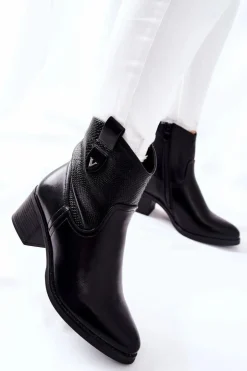 Damskie Damskie buty S.Barski Damskie Ocieplane Botki Czarne Palile