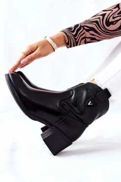 Damskie Damskie buty S.Barski Damskie Ocieplane Botki Czarne Palile