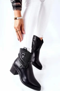 Damskie Damskie buty S.Barski Damskie Ocieplane Botki Czarne Palile