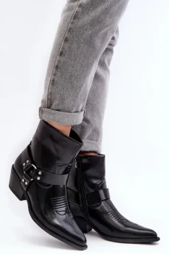 Damskie Boto Damskie Ocieplane Botki Kowbojki Czarne Venosa