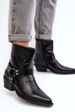 Damskie Boto Damskie Ocieplane Botki Kowbojki Czarne Venosa