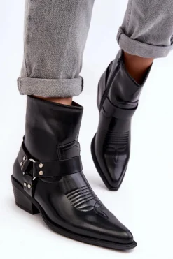 Damskie Boto Damskie Ocieplane Botki Kowbojki Czarne Venosa