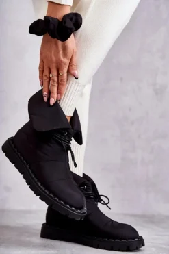 New Boto Damskie Ocieplane Botki Materiałowe Czarne Emelie