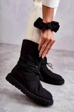 New Boto Damskie Ocieplane Botki Materiałowe Czarne Emelie