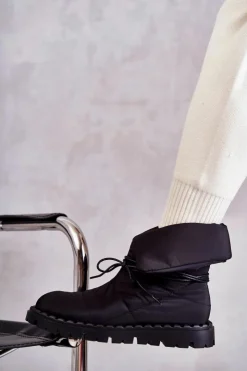 New Boto Damskie Ocieplane Botki Materiałowe Czarne Emelie