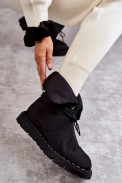 New Boto Damskie Ocieplane Botki Materiałowe Czarne Emelie