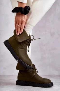 Online Boto Damskie Ocieplane Botki Materiałowe Zielone Emelie Zielony