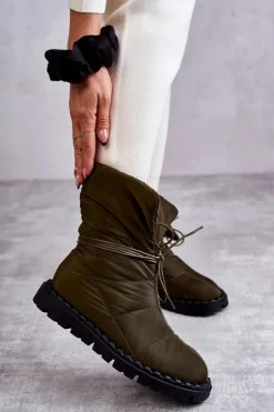 Online Boto Damskie Ocieplane Botki Materiałowe Zielone Emelie Zielony