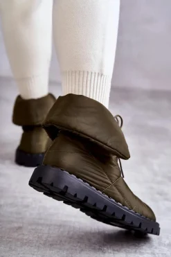 Online Boto Damskie Ocieplane Botki Materiałowe Zielone Emelie Zielony