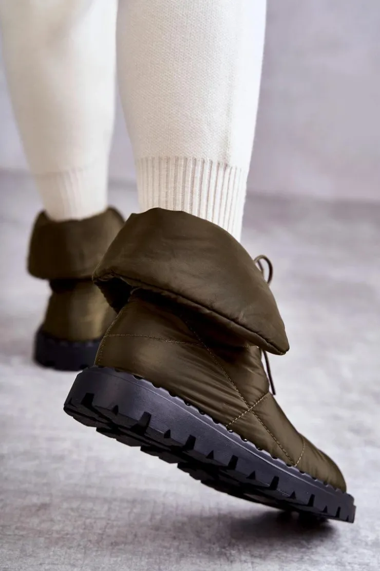 Online Boto Damskie Ocieplane Botki Materiałowe Zielone Emelie Zielony