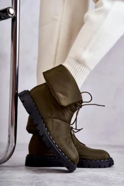 Online Boto Damskie Ocieplane Botki Materiałowe Zielone Emelie Zielony