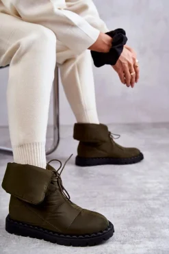 Online Boto Damskie Ocieplane Botki Materiałowe Zielone Emelie Zielony