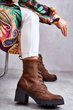 New Buty damskie Vinceza Damskie Ocieplane Botki Na Obcasie Brązowe Grethe