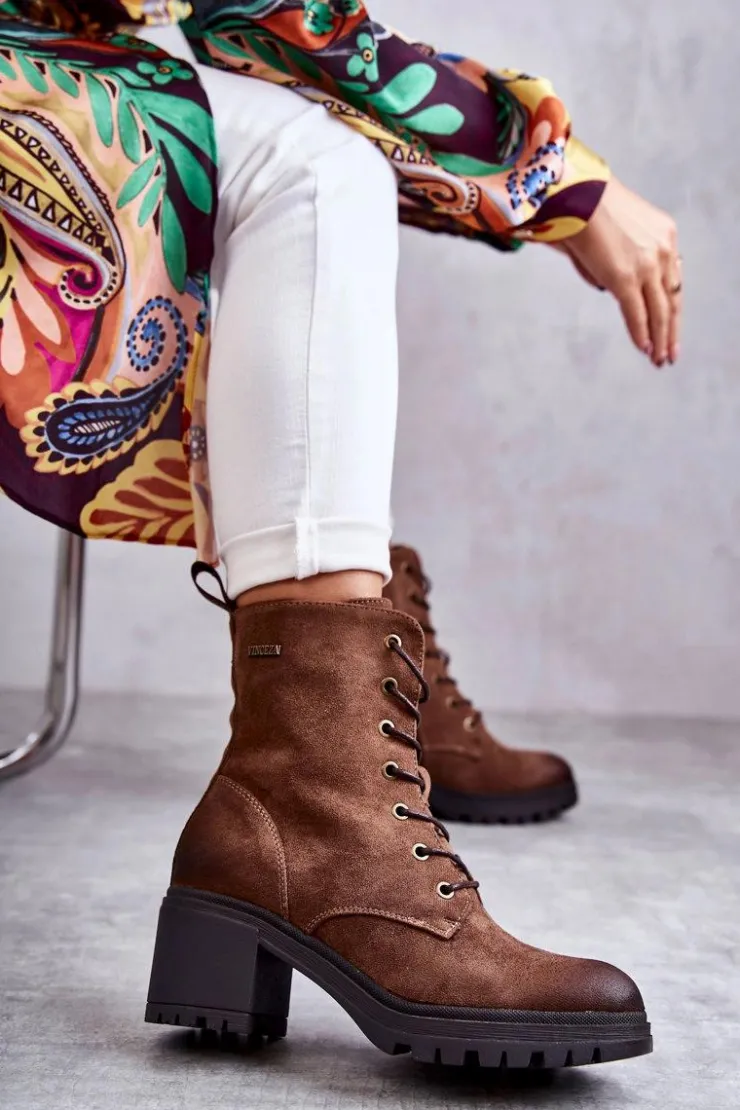 New Buty damskie Vinceza Damskie Ocieplane Botki Na Obcasie Brązowe Grethe