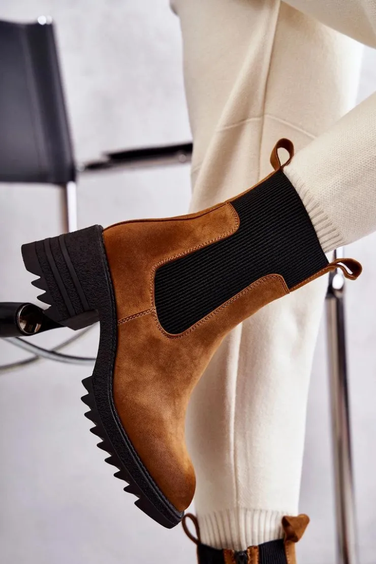 Sale Boto Damskie Ocieplane Botki Na Obcasie Camel Abella