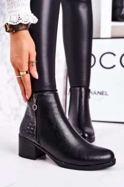 Boto Botki Na Słupku|Czarne Botki*Damskie Ocieplane Botki Na Obcasie Print Zwierzęcy Czarne Confidence