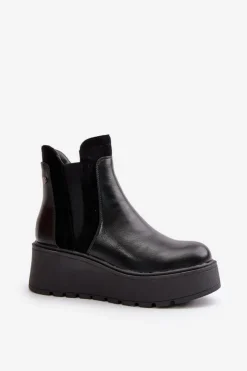 Damskie Boto Damskie Ocieplane Botki Na Platformie I Koturnie Czarne Mivanira