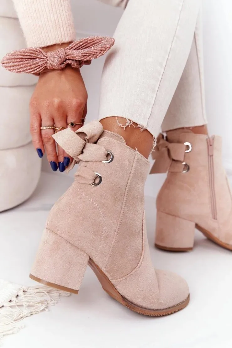 Sale Boto Damskie Ocieplane Botki Na Słupku Beżowe Kayla