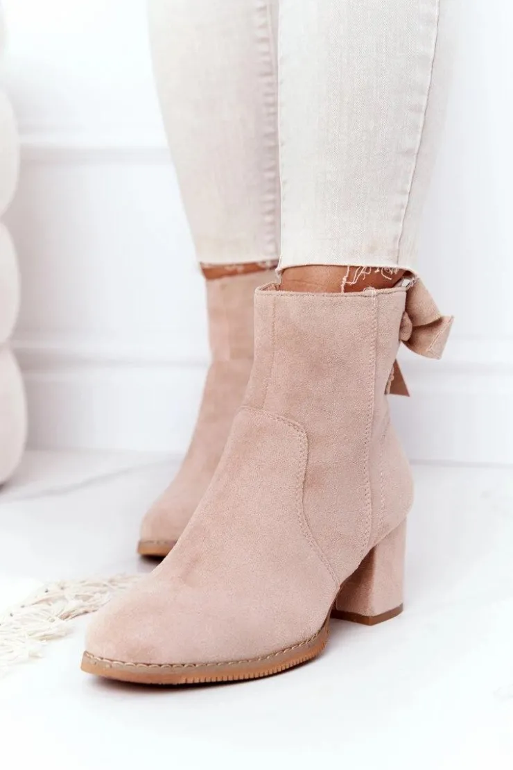 Sale Boto Damskie Ocieplane Botki Na Słupku Beżowe Kayla