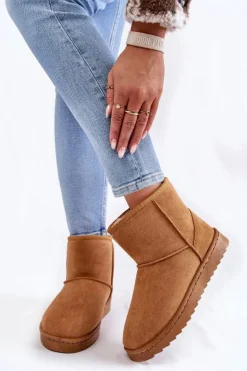 Boto Śniegowce Damskie*Damskie Ocieplane Botki Śniegowce Jasnobrązowe Virgina