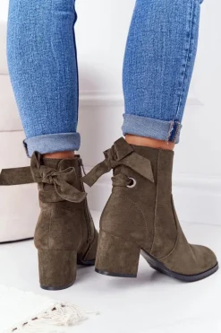 Damskie Boto Damskie Ocieplane Botki Na Słupku Zielone Kayla