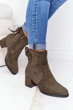 Damskie Boto Damskie Ocieplane Botki Na Słupku Zielone Kayla