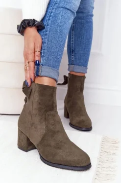 Damskie Boto Damskie Ocieplane Botki Na Słupku Zielone Kayla