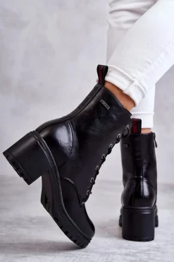 Buty damskie Vinceza Damskie Trapery|Botki Sznurowane*Damskie Ocieplane Botki Na Obcasie Czarne Grethe