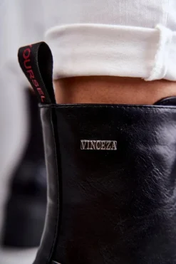 Buty damskie Vinceza Damskie Trapery|Botki Sznurowane*Damskie Ocieplane Botki Na Obcasie Czarne Grethe