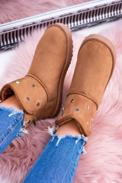 Boto Śniegowce Damskie*Damskie Ocieplane Botki Śniegowce Zamsz Camel Biggy