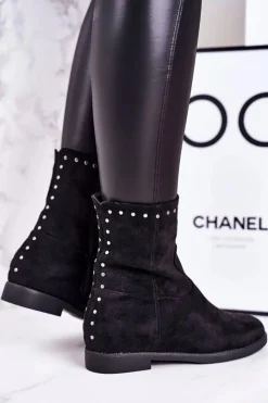Best Boto Damskie Ocieplane Botki Na Koturnie Zamszowe Czarne Performance